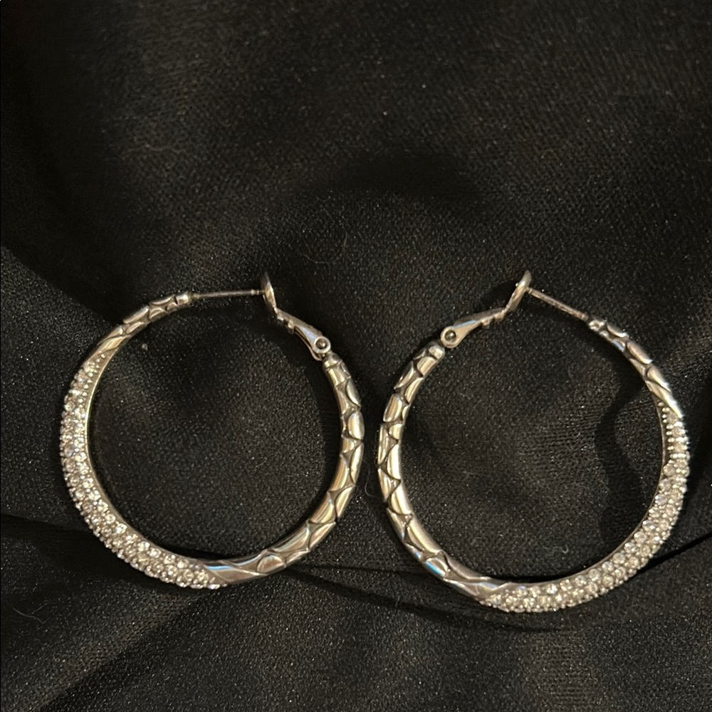 Brighton Silver Pebble Pave Textured Large Hoop Earrings